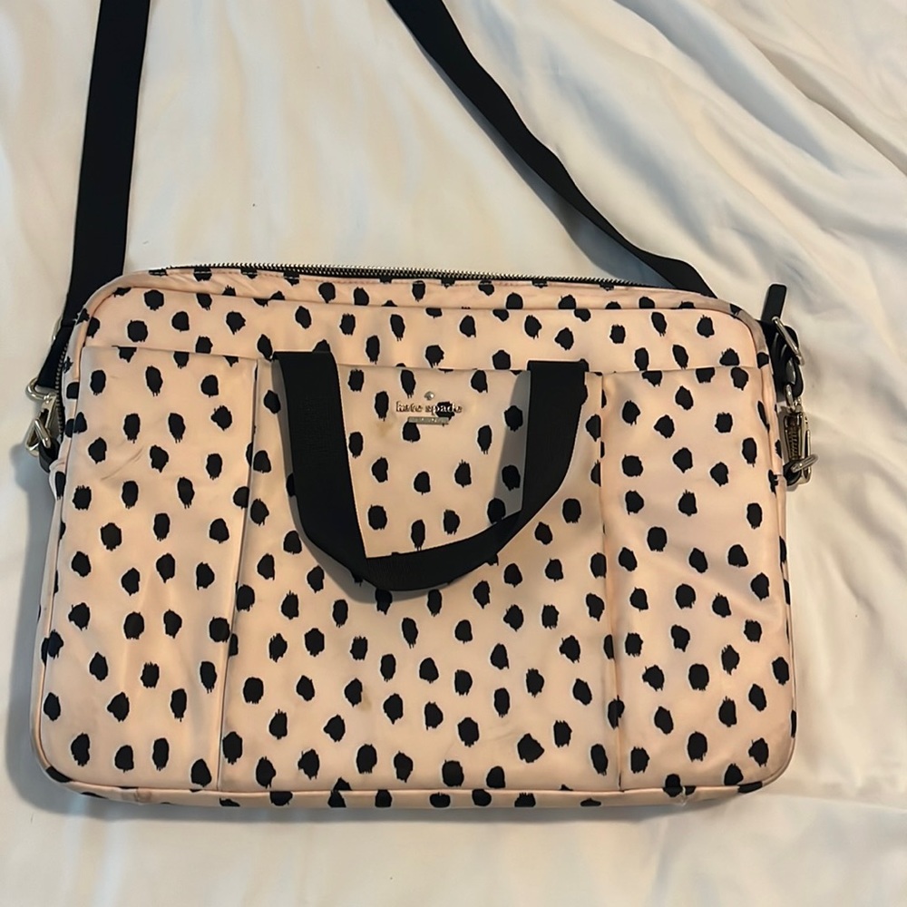 Kate Spade pink and black polka dot laptop bag